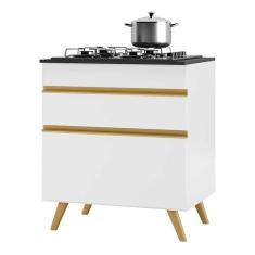 Balcão Cozinha Para Cooktop 70cm 1 Porta Branco Dourado