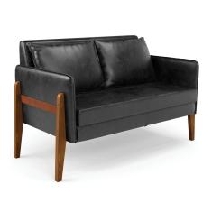 Sofá Namoradeira Lana Corano Preto Base De Madeira - D'Rossi