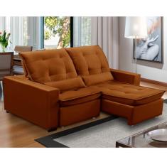 Sofa Retratil Reclinavel 2 Lugares 2,40m Atlantis Veludo Laranjado LansofBR