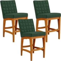 Kit 03 Banquetas Baixa Cozinha Fixa Mila L02 Verde Musgo - LYAM DECOR