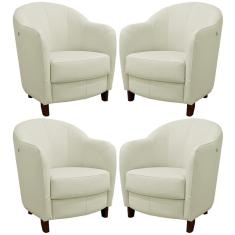 Kit 4 Poltronas Decorativas Sala de Estar Pés Madeira Kairós Couro Off White - Gran Belo