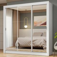 Guarda-Roupa Casal 3 Portas de Correr de Espelho Branco Nobre Madesa, 