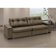 Sofá Retrátil e Reclinável 5 Lugares Veludo Orion 280cm Marrom - ESTOF