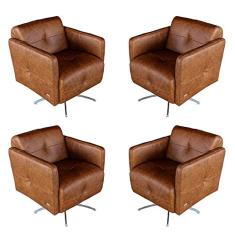 Kit 4 Poltronas Giratória para Sala de Estar Astana Couro Caramelo - Gran Belo