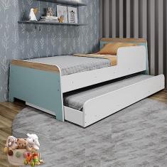 Bicama Infantil com Proteção Lateral Lorenza Movelbras Branco/verde Bellagio