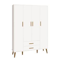 Guarda Roupa Isis Retrô 4 Portas 2 Gavetas Branco Fosco - Reller