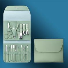 Cortador de unhas de aço inoxidável e saco dobrável conjunto de cortador de unhas conjunto tesoura ferramentas de beleza, verde 16 em 1 um conjunto
