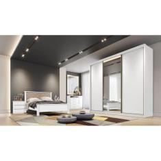 Guarda Roupa Casal com 1 Porta Espelhada 8 Gavetas - Londres-Branco - Móveis Novo Horizonte