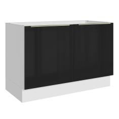 Balcão de Pia Madesa Lux 120cm 2 Portas Branco Preto