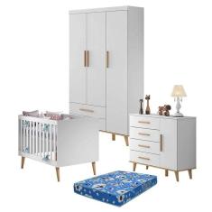 Quarto De Bebê Ludmila Branco Bétula Com Colchão Ortobom - Carolina
