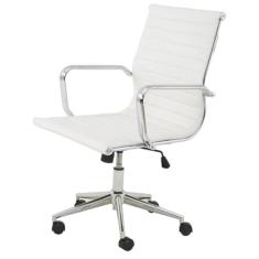 Cadeira Giratória Baixa Office Sevilha Esteirinha Rivati Poliuretano Pu Branco Base Rodízio Cromado