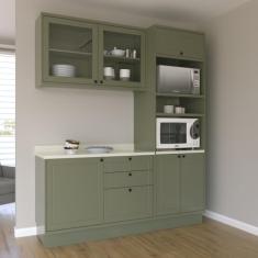 Cozinha Compacta com Vidro 3 Peças 6 Portas 3 Gavetas Sevilha Verde Hill/Cinza Argila