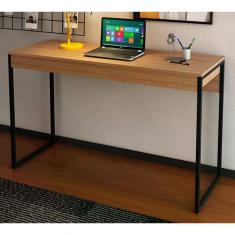 Mesa Escrivaninha Pes Tubular Me4160 Amendoa Preto Amendoa P