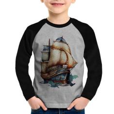 Camiseta Raglan Infantil Navio Vintage Manga Longa - Foca na Moda, Cin