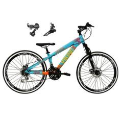 Bicicleta Aro 26 Vikingx Tuff Azul/Laranja 21v Alumínio Câmbio Shimano