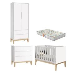 Quarto De Bebê 2 Portas E Cômoda Gaveteiro New Classic Branco Com Pés 