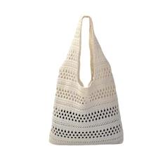 Stizimn Bolsa de crochê de malha de praia bolsa de ombro estética bolsa Hobo vazada para mulheres verão, Bege, Bow Style
