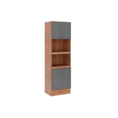 Paneleiro De Cozinha Modulado Bella 2616 Torre Quente Com 2 Fornos 4 Portas 70cm Nogal Cinza