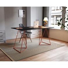 Escrivaninha Mesa Bela Vista Cobre E Tampo Preto - Marrom