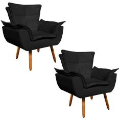 Kit 02 Poltronas Opala Suede Preto