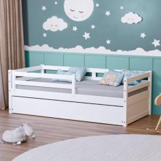 Bicama Solteiro Dreams com Grade de Proteção Madeira Maciça Branco Meg