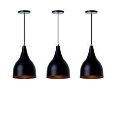 Kit 3 Lustre Pendente Gota Preto Alumínio Decorações