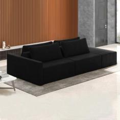 Sofá Ilha Modulado Milos 252cm Puff Lateral Veludo Preto G33 - Gran Belo