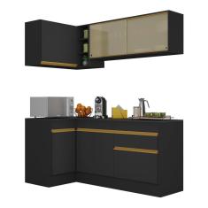 Armário de Cozinha Compacta de Canto com Rodapé Veneza Multimóveis MP2091 Preta