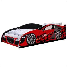 Mini Cama Infantil Carro Corrida Speedy MDF Montessoriana Proteção Lateral Decoração Kids Tema Quarto Menino - Vermelho/Preto - RPM
