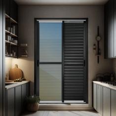 Porta de Correr Venez. 3 Folhas Moveis 210 X 200 Elite com Fecho Automático Vidro Reflex Mix Preto