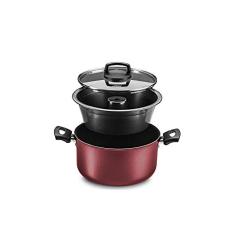 MTA - Conjunto para Banho Maria em Alumínio Antiaderente com Tampa de Vidro, Capacidade de 3,2L, nº 20, Cor Ccreja, Linha Cristal.