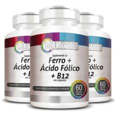 3x Ferro + Ácido Fólico + Vitamina B12 500mg 60 Caps - Flora Nativa do