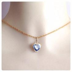 Cordão Feminino Singapura 50cm E Pingente Coração Azul Ouro 18k 750 - 
