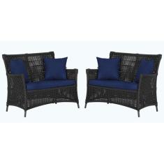 2 Sofás Área Externa Igapó Alumínio Pintura Preta Corda Náutica Estofa