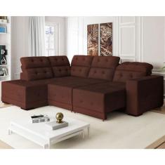 Sofá Canto 285 x 205 cm Chaise E Sttilo Retrátil Mola D26 Suede Marrom