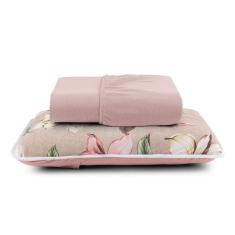 Lençol Solteiro Rosê 2 Peças 100% Algodão Elástico e Fronha