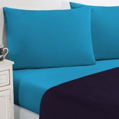Jogo De Cama Malha Lençol 100% Algodão Gran Moratta 3 Peças Solteiro Roxo-azul Turqueza