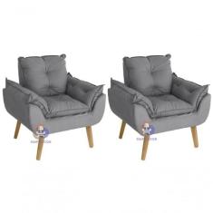 Kit 02 Poltrona Opala Suede Cinza - SMF DECOR