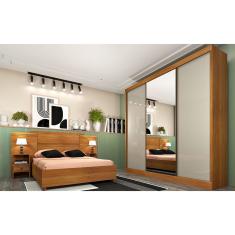 Guarda Roupa Casal 3 Portas de Correr com Espelho Dacar - Tcil Móveis - Cinamomo/Off White