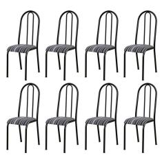 Kit 8 Cadeiras 056 América Cromo/preto Listrado - Artefamol