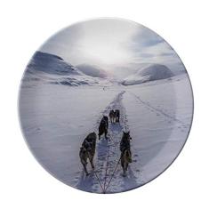 Dog Animal Snow Husky Placa decorativa de porcelana Salver Prato de jantar