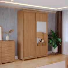 Guarda Roupa Solteiro com Espelho 2 Portas 2 Gavetas Dalas Móveis Fazzio Freijó