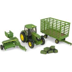 Miniatura Play Set John Deere Trator 6210R Enfardadeira 1/64