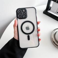 Capa transparente de proteção para câmera, capa de carregamento magnético sem fio para iphone 14 plus 13 12 11 pro max, capa amortecedora, preta, para iphone 14