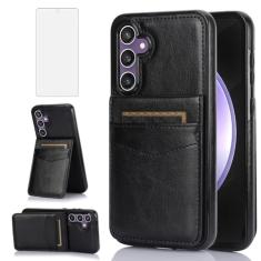 Asuwish Capa de telefone para Samsung Galaxy S23 FE Gaxaly S 23 FE 5G com protetor de tela de vidro temperado suporte de cartão de crédito capa carteira suporte acessórios de celular de couro S23FE5G