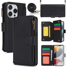 Asuwish Capa de celular para iPhone 13 Pro 6,1 polegadas com protetor de tela de vidro temperado, alça flip com bloqueio de RFID, suporte para cartão celular iPhone13Pro 5G i i-Phone i13 iPhone13