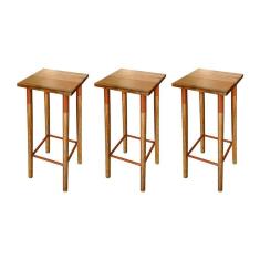 Kit 3 Banquetas Bistro Industrial Colors Ferro E Madeira Maciça - Cobre Marrom