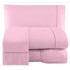 Jogo De Lençol Percal Ponto Palito Queen 4 Peças Rosa - Casa Home