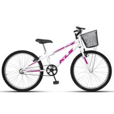 Bicicleta Aro 24 Kls Free Freio V-Brake Mtb Feminina, Branco, Pink