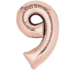 Balão Metalizado Rose Gold Número 9 - 70cm - Mundo Bizarro